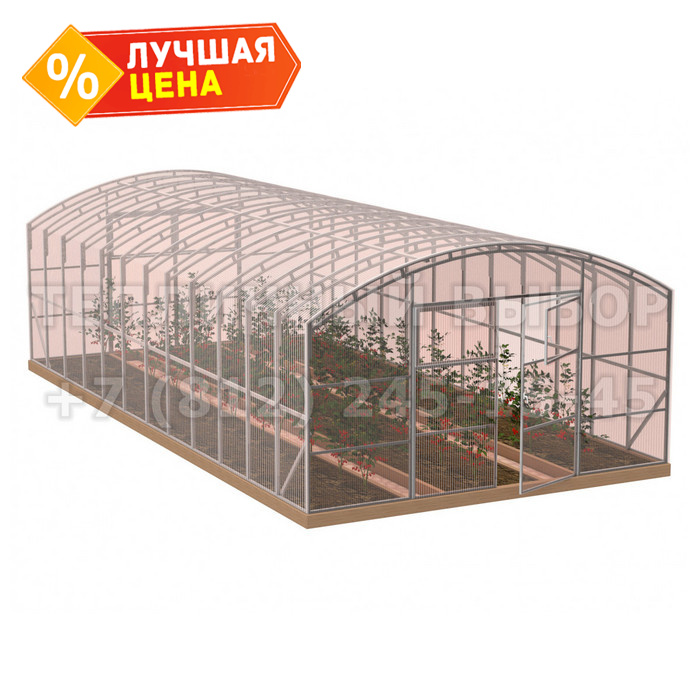 Теплица из поликарбоната-фито Усиленная Прямостенная 5х12 h=2.4 м профиль 20х40 мм