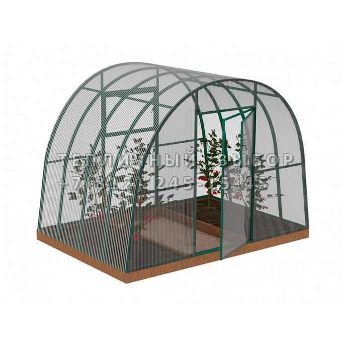 Теплица из поликарбоната Усиленная Арочная 2,5х2 h=2 м профиль 30х30 мм Зеленый